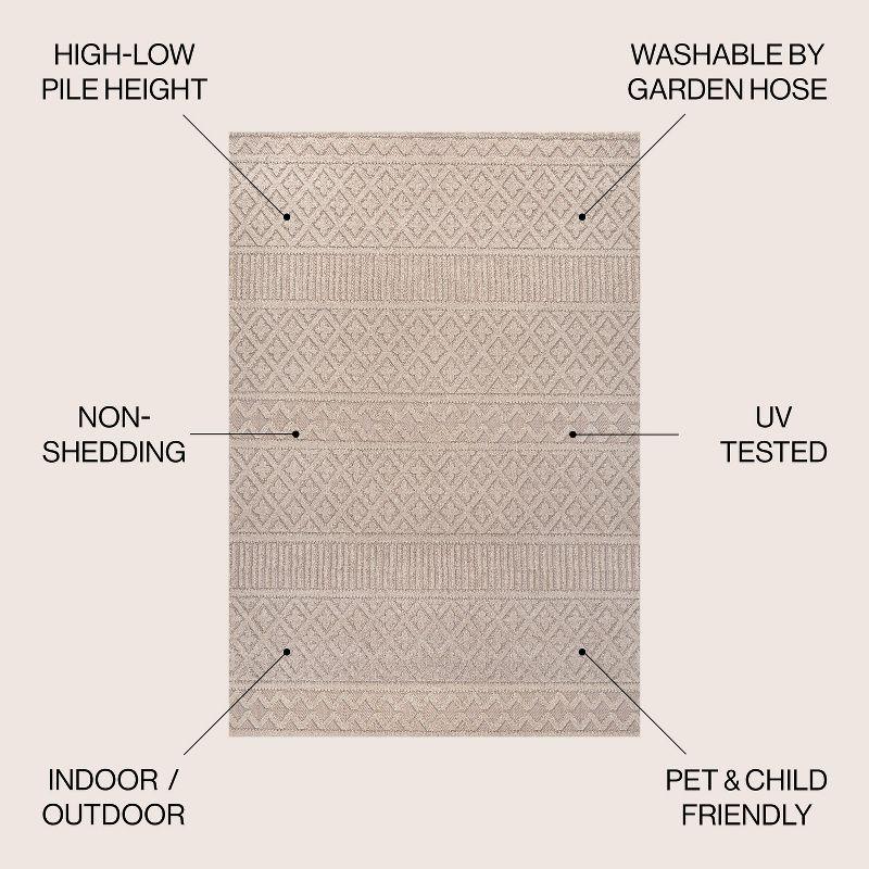 Beige and Gray Geometric Synthetic Indoor/Outdoor Area Rug