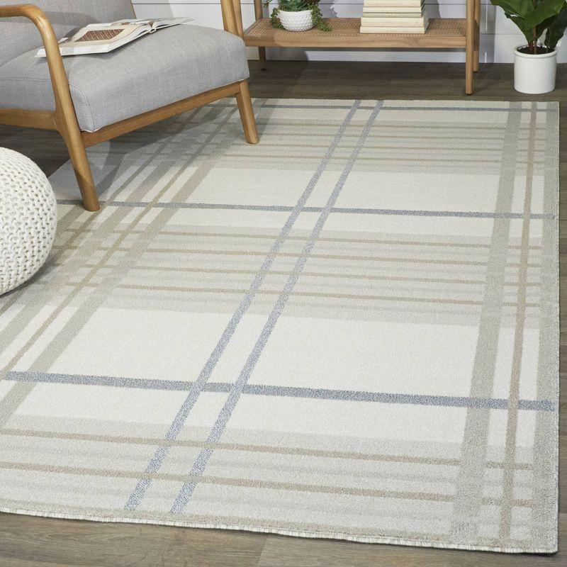 Gray Plaid Rectangular Kids' Rug 8' x 10' Synthetic