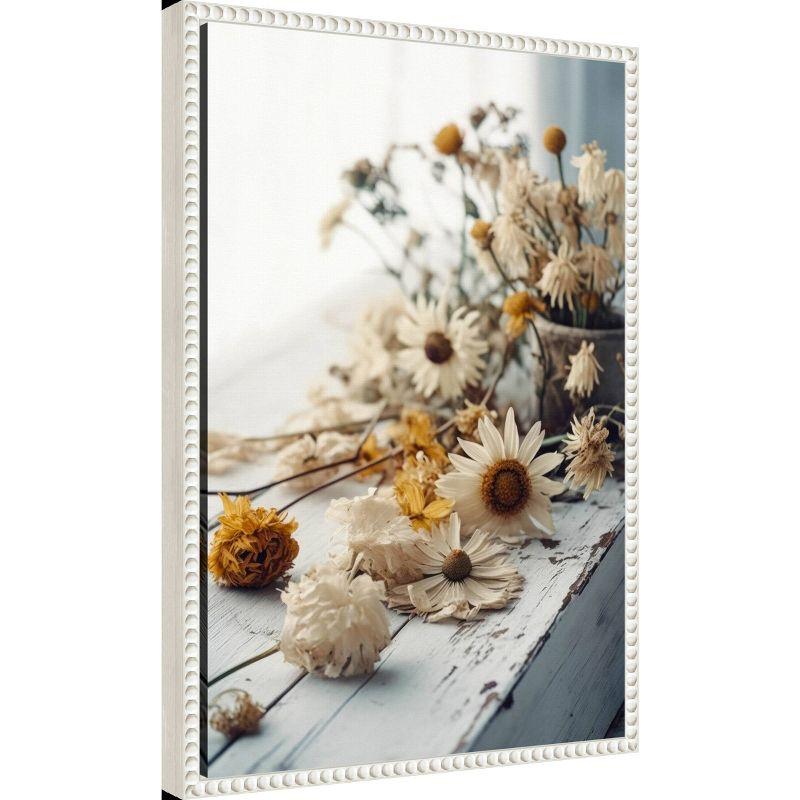 16"x23" Dry Flowers Arrangement by Treechild Framed Canvas Wall Art Print White - Amanti Art: Modern Botanical Lithograph, Polystyrene Frame