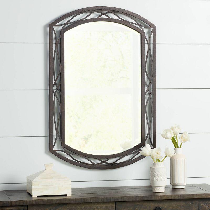 Woven Bronze Rectangular Beveled Wall Mirror with Openwork Metal Frame