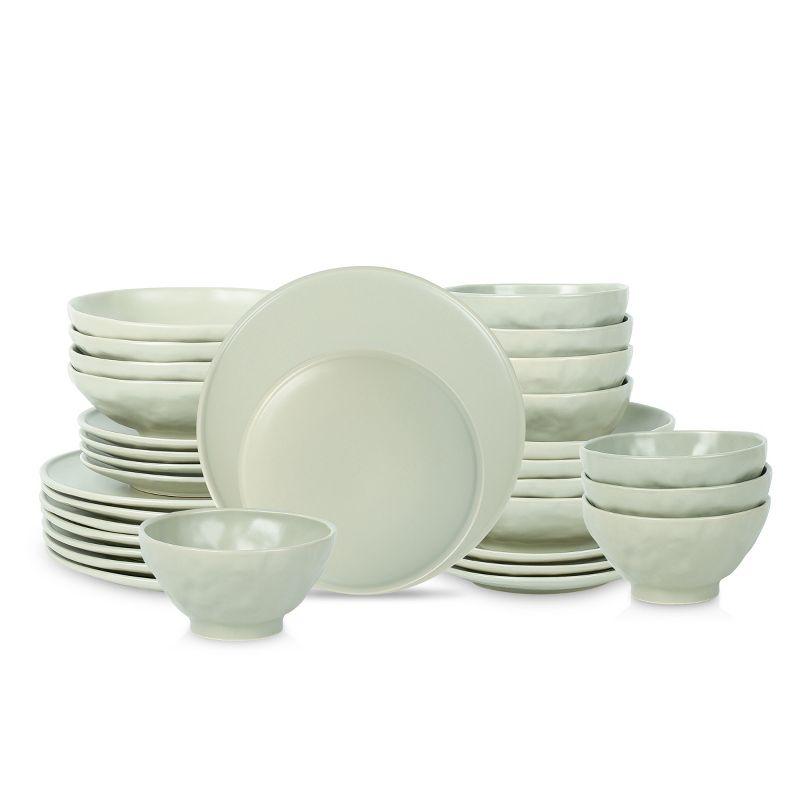 Sage-Grey Ceramic 32-Piece Dinnerware Set, Service for 8