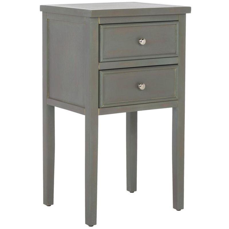 Transitional Ash Grey Elm Wood Nightstand with Metal Pulls