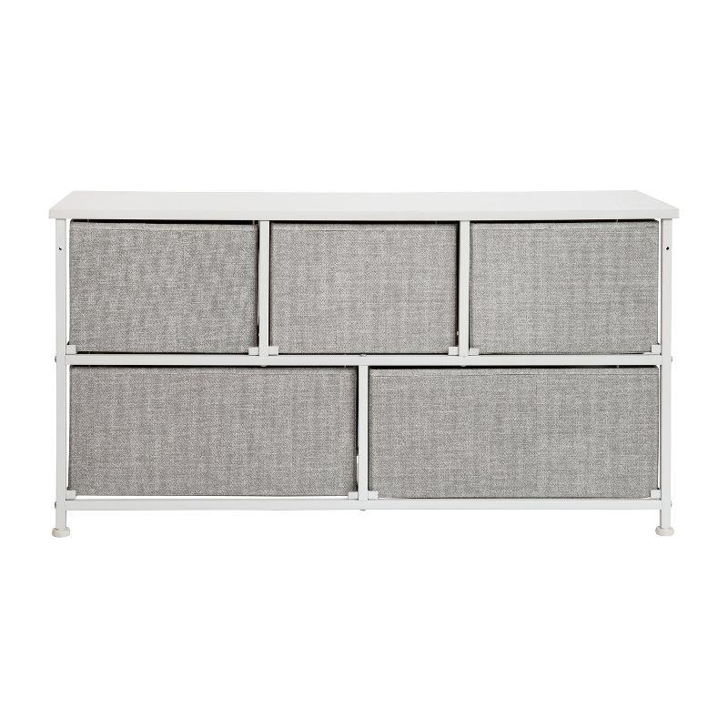 Flash Furniture 5 Drawer Wood Top White Cast Iron Frame Vertical Storage Dresser with Light Gray Easy Pull Fabric Drawers