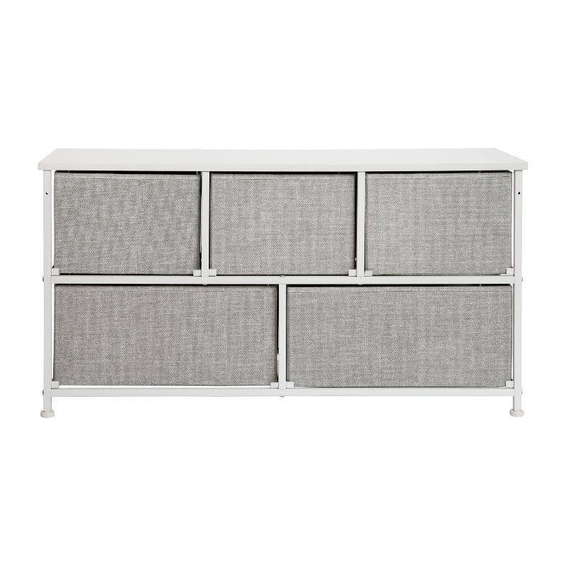 White Cast Iron Frame Vertical Storage Dresser with Light Gray Fabric Drawers