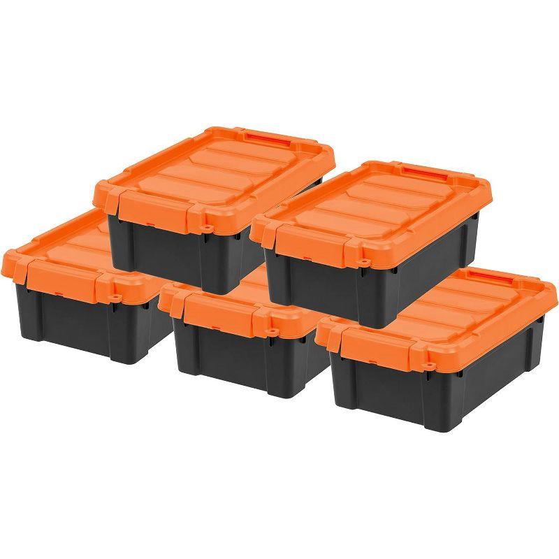 Heavy Duty Black and Orange Stackable Plastic Storage Bins with Lids