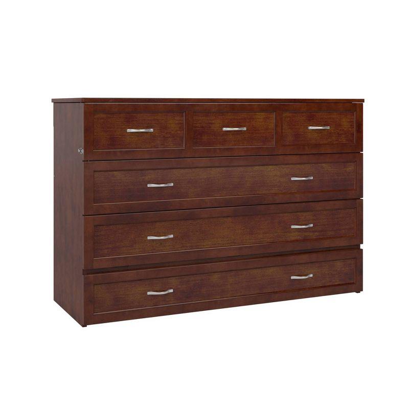 Queen Northfield Murphy Bed Chest Walnut - AFI: Hardwood Frame, Built-In USB Ports & Storage Drawer