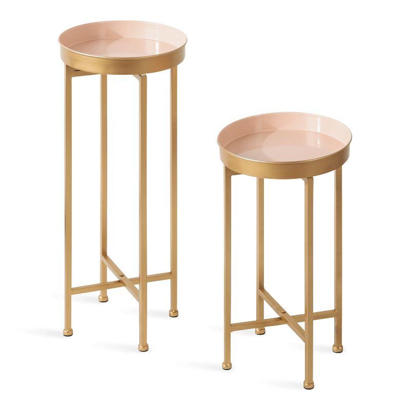 Celia Pink and Gold Round Metal Foldable Tray Table Set