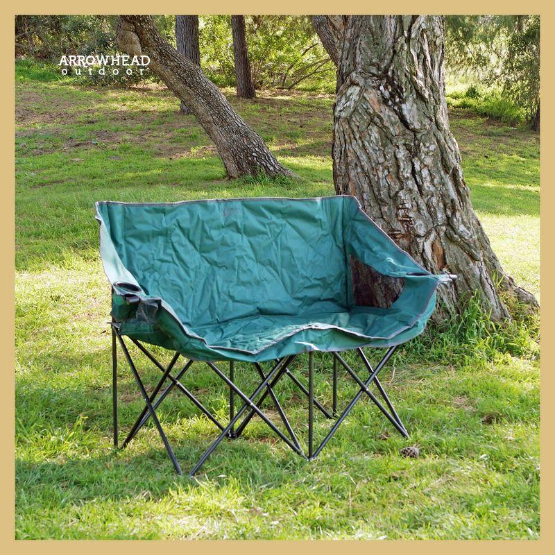 Forest Green Portable Folding Double Camping Loveseat with Cup Holders