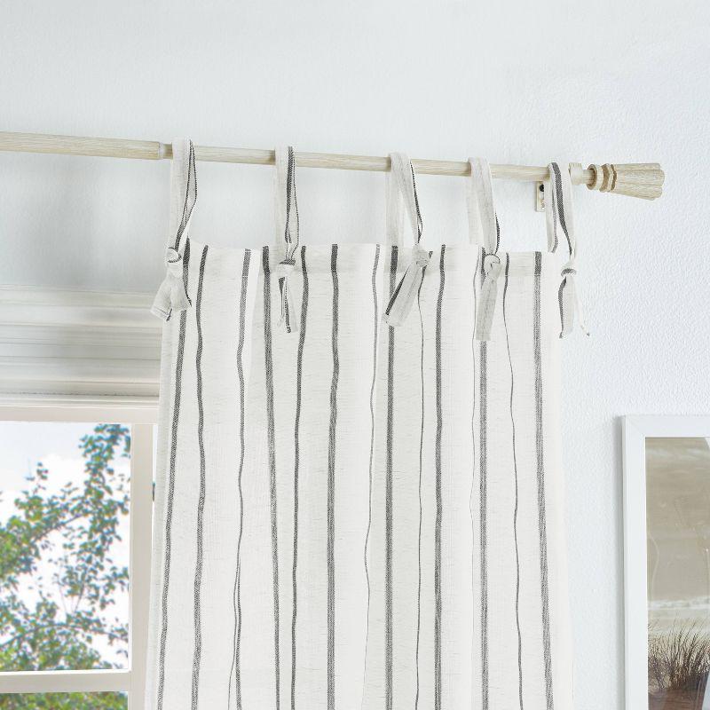 Gray Sheer Tab Top Striped Window Curtain Panels