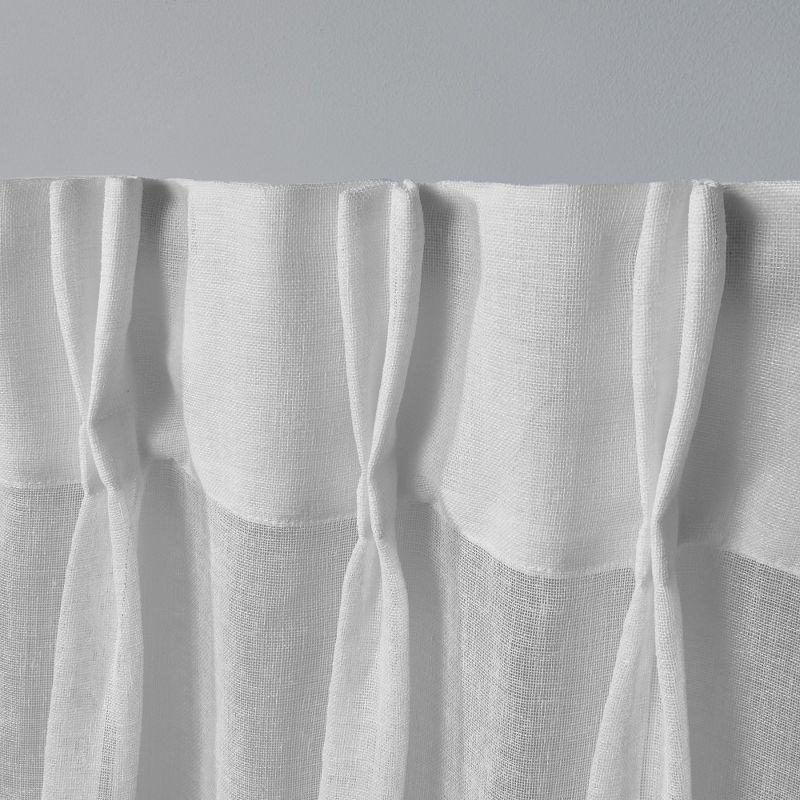 Winter White Sheer Pinch Pleat Linen Look Curtain Panels, 84" Length