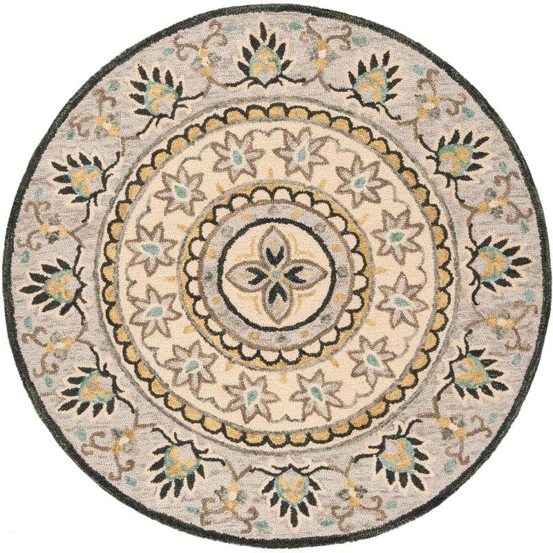 Sunshine Floral Tufted Round Wool Rug - 59 in Diameter