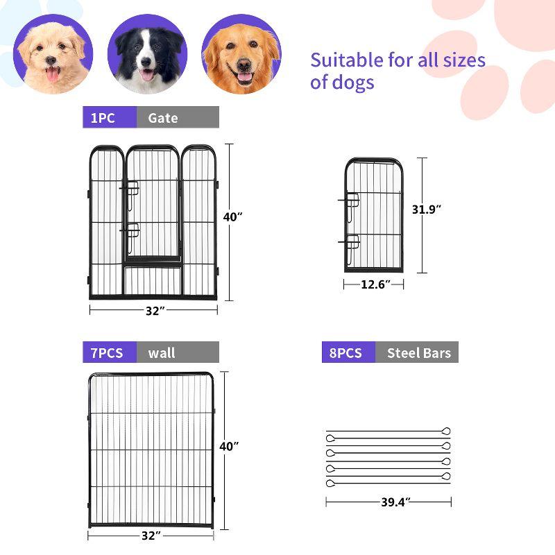 FDW Dog Playpen Pet Dog Fence 2-32 Panels  24/32/40"H Metal Dog Pen Outdoor Exercise Pen with Doors for Large/Medium /Small Dogs for RV,Camping,Yard