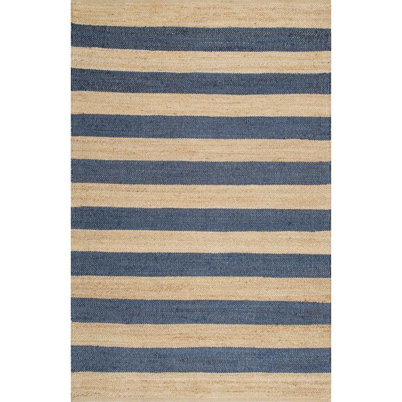 Denim Blue Striped Reversible Flat Woven Jute Runner Rug, 2' 6" x 8'