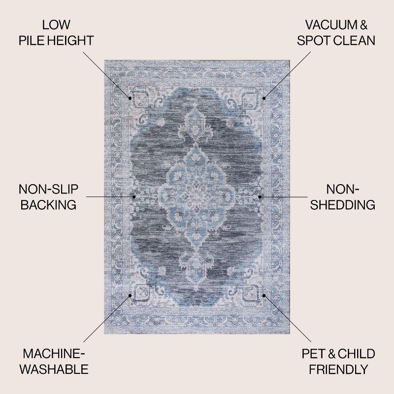 Wincer Chenille Cottage Medallion Machine-Washable Gray/Blue/White 3 ft. x 5 ft. Area Rug - JONATHAN Y