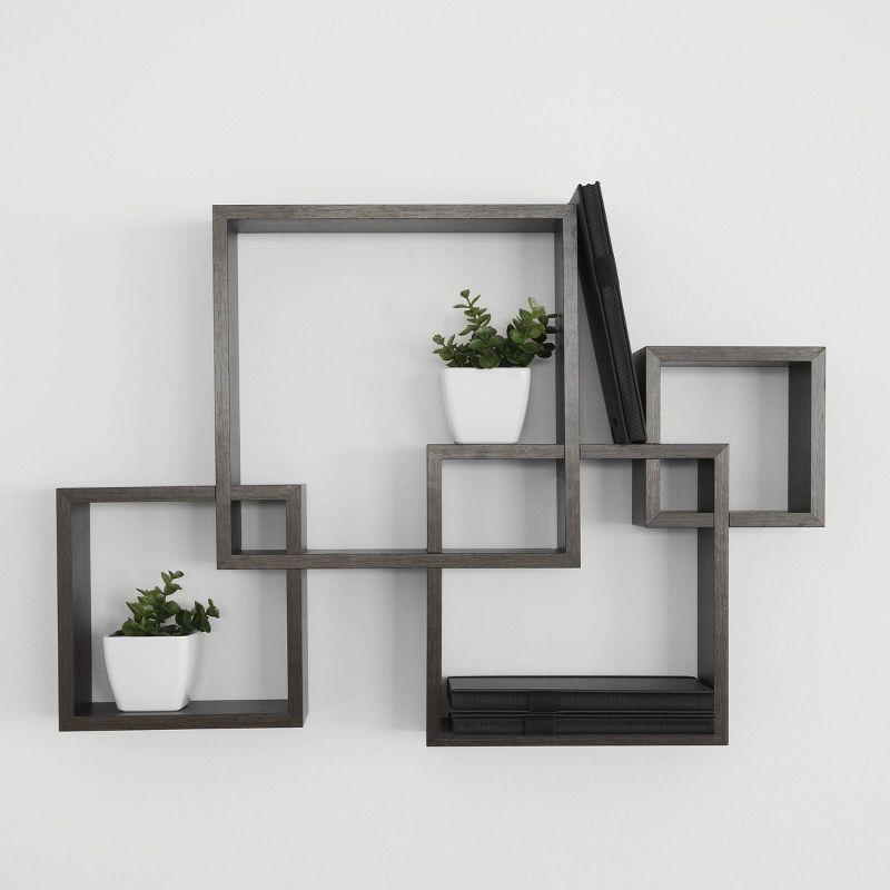 Danya B. 25.5" x 17.75" Intersecting Cube Wall Shelf Espresso Modern MDF Storage Display