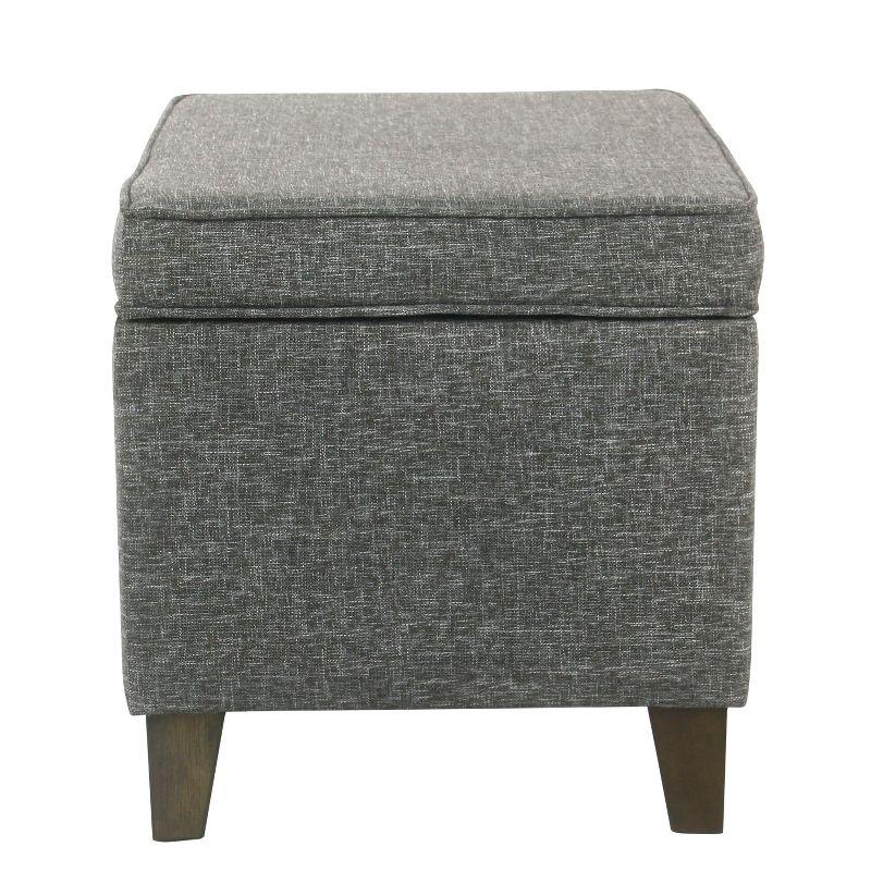 Slate Gray Heathered Tweed Medium Storage Ottoman with Walnut Legs