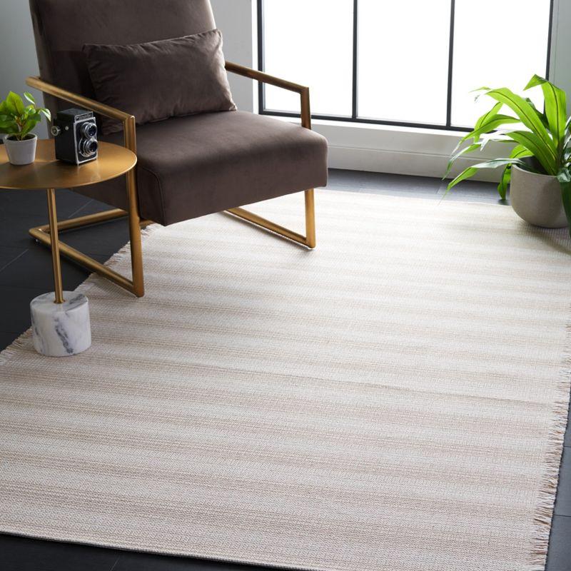 Boho-Mod Ivory/Beige Stripe Square Area Rug - Synthetic Blend