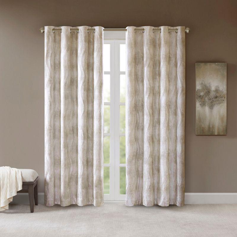 Madison Park Victorio Printed Jacquard Grommet Top Total Blackout Curtain Panel
