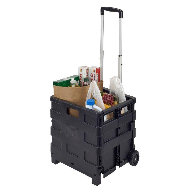 Simplify Portable Folding Shopping Cart: Black Rolling Tote with Wheels, Universal Utility Storage, No Assembly Required