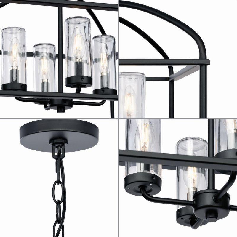 Progress Lighting Swansea 4-Light Outdoor Square Chandelier, Matte Black, Clear Glass Shades