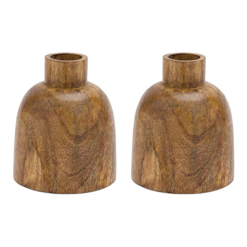 Melrose Natural Mango Wood Decorative Bottle Vases, Set of 2