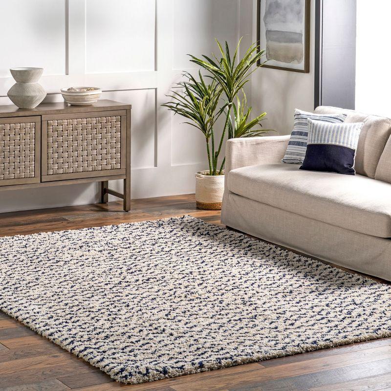 Nuloom Cuellar Striped 9x12 Shag Indoor Area Rug for Living Room Bedroom Dining Room Nursery, Navy/Ivory