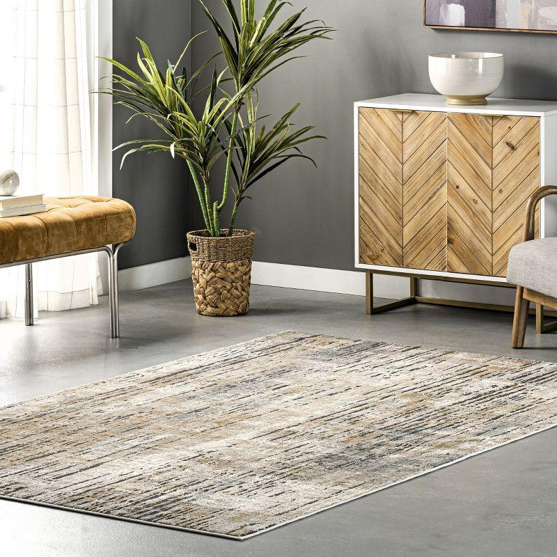 Estelle Faded Stripe Beige Abstract 5' x 8' Washable Rug