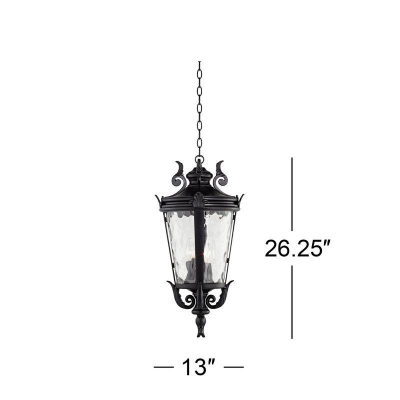 John Timberland Casa Marseille Rustic Outdoor Hanging Light Black Scroll 26 1/4" Clear Water Glass Damp Rated for Post Exterior Barn Deck House Porch