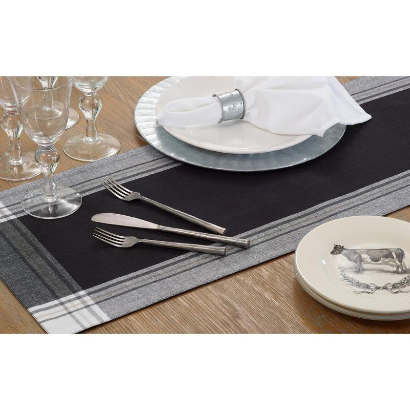 Gray Cotton Stripe Border Table Runner