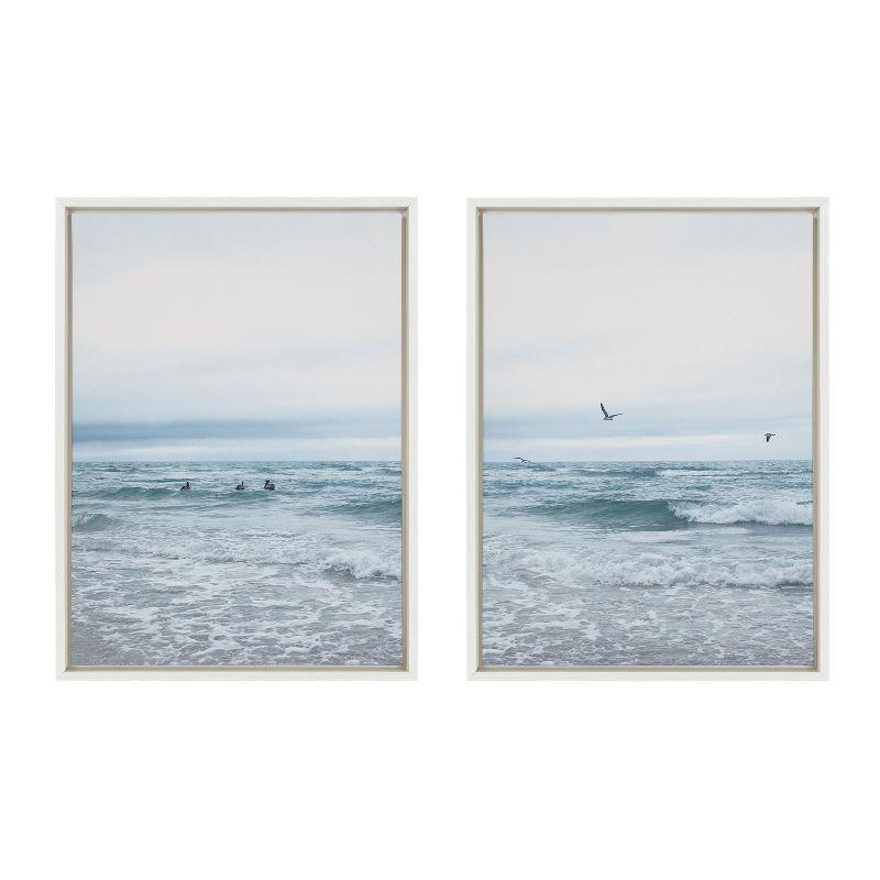 Kate and Laurel Sylvie Ocean Swim Left and Right Framed Canvas by Stephanie Klatt, 2 Piece 18x24, White