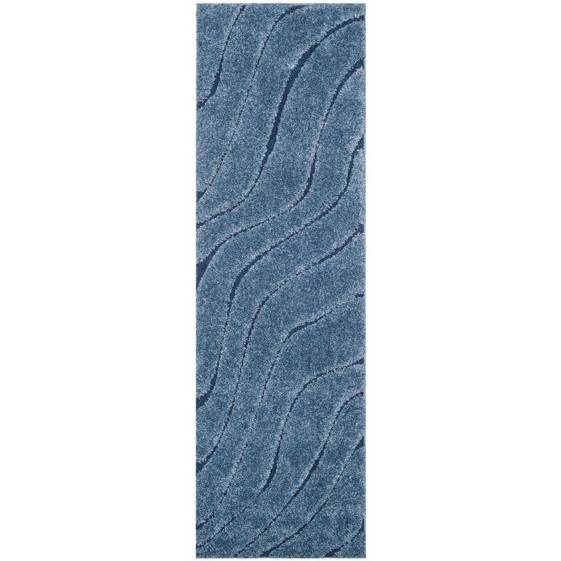 Florida Shag SG472 Power Loomed Indoor Runner Rug - Light Blue/Blue - 2'3"x9' - Safavieh