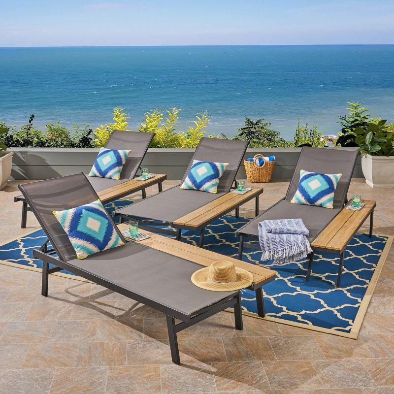 Union Rustic Absinthe Outdoor Metal Chaise Lounge Set with Table (Set of 4)