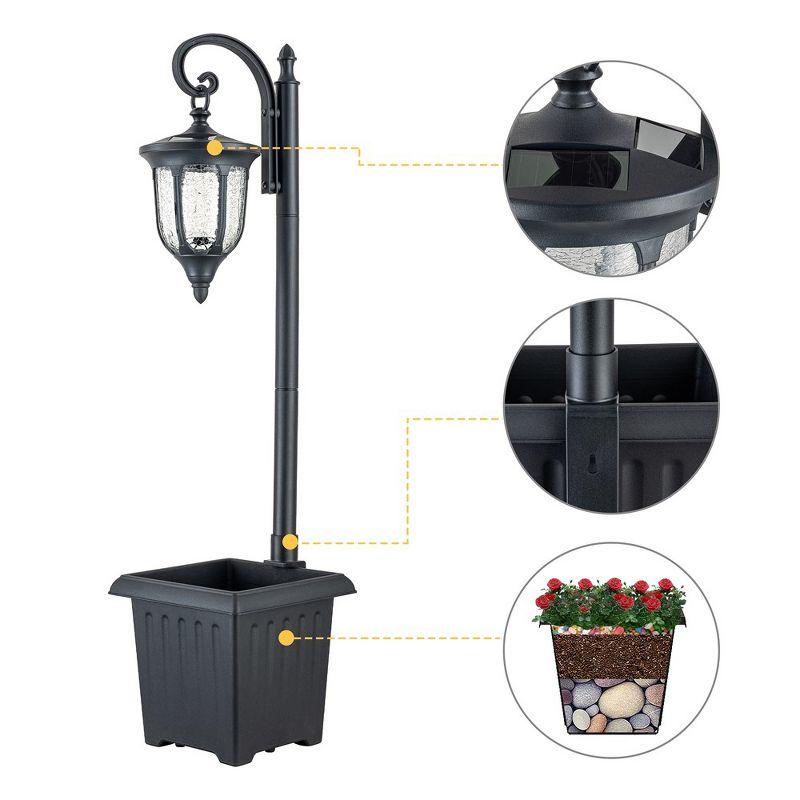 C Cattleya 1-Light Black Solar Outdoor Post Light with Planter and Crackle Glass