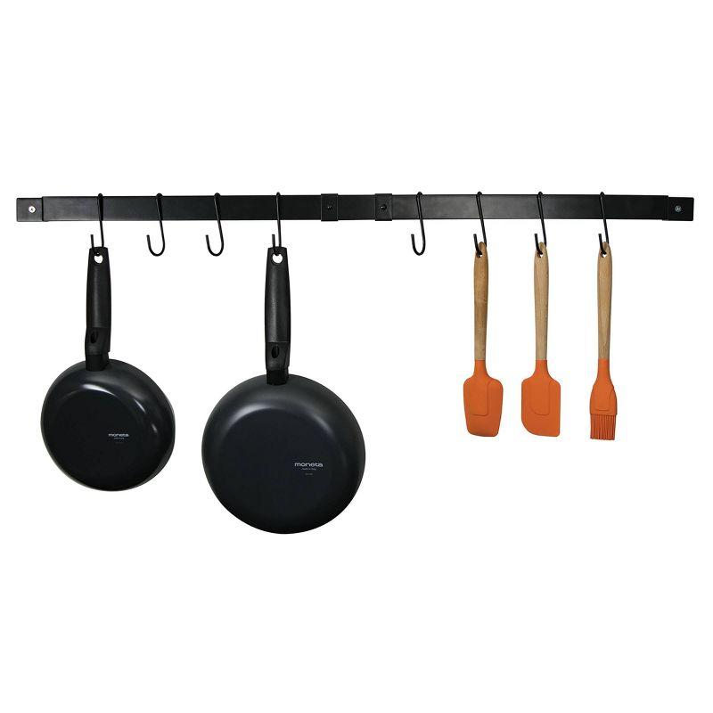 Black Adjustable Wall-Mounted Metal Pot Rack with Hooks