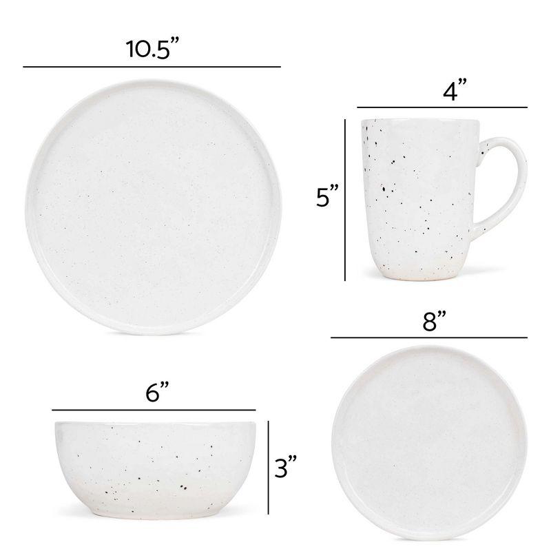 Elanze Designs Shiny Speckled Ceramic Dinnerware 16 Piece Set - Service for 4, White