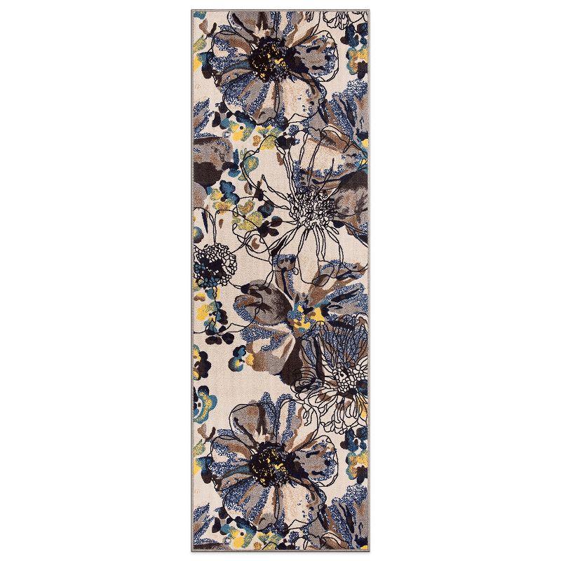 Cream Floral Tufted Nylon Non-Slip Area Rug