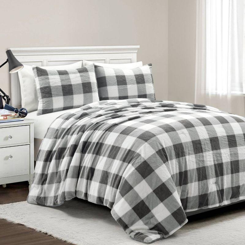 Plaid Faux Fur Microfiber 2 Piece Comforter Set (Set of 2)