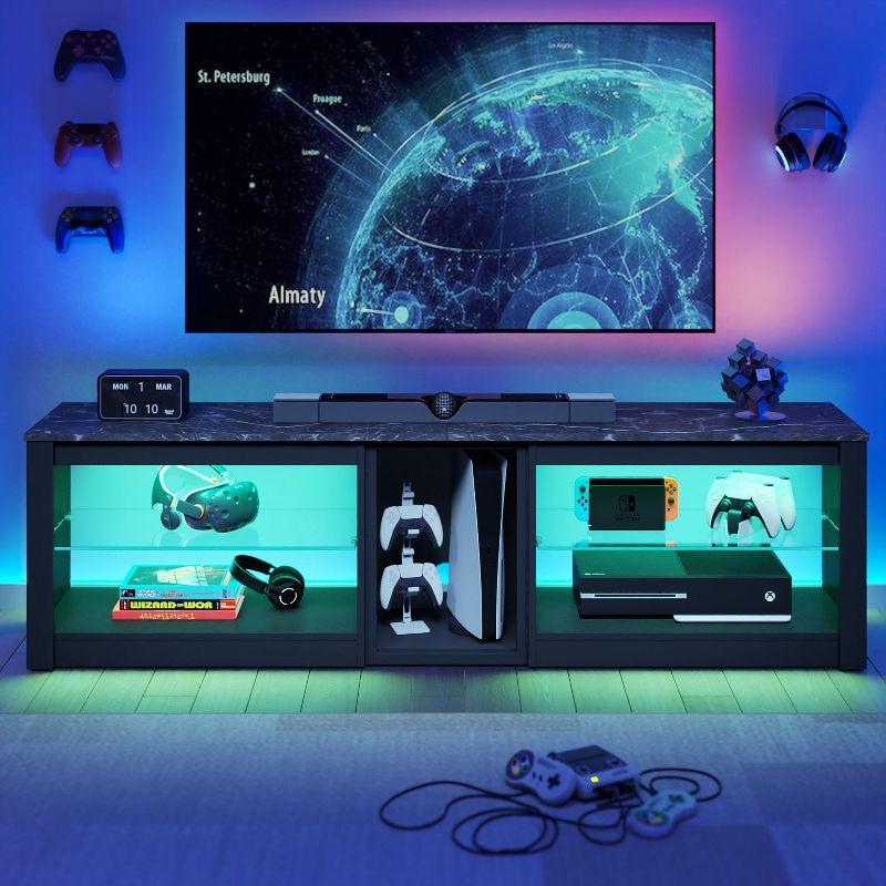 Bestier TV Stand for TVs up to 70" with LED Light, Entertainment Center for PS5 with Shelves, Black Marble