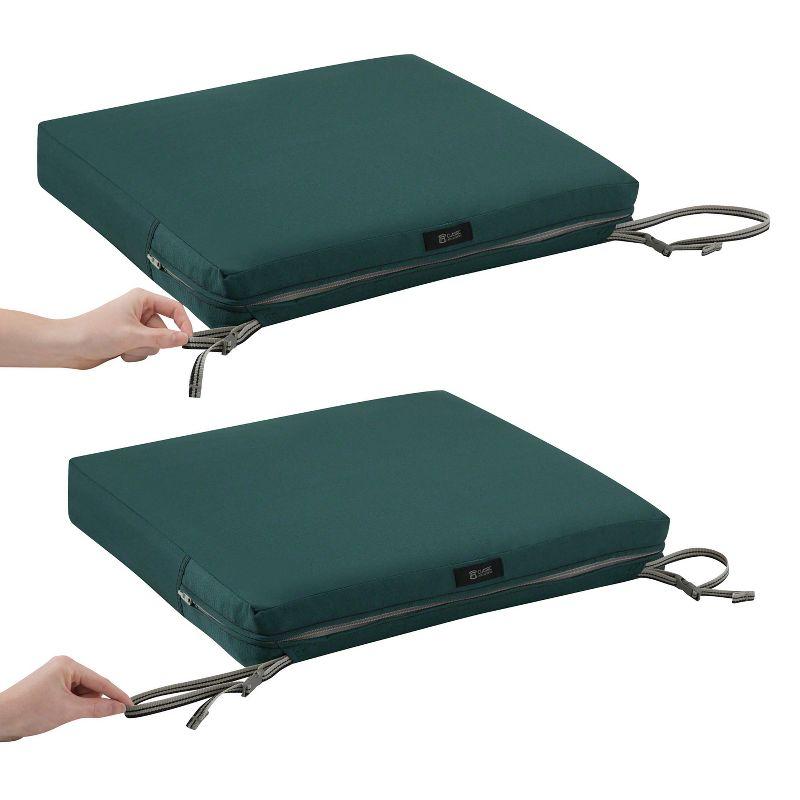 19" x 19" x 3" Ravenna Water-Resistant Patio Seat Cushion Mallard Green - Classic Accessories: Zippered, Polyurethane Foam Filled