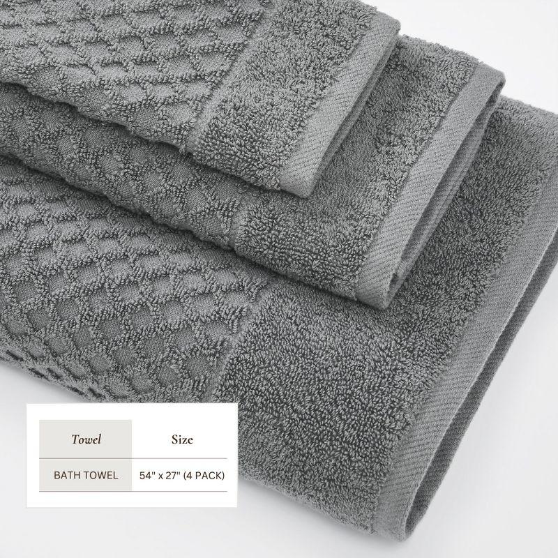 Cotton Quick-Dry Textured Towels - Great Bay Home (4 Pack Bath Towels, Dark Grey).