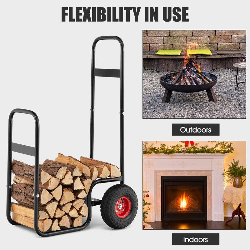 Tangkula Firewood Log Cart Carrier Firewood Cart Wood Hauler with Wear-Resistant and Shockproof Rubber Wheels