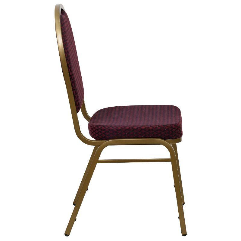 Burgundy Patterned Fabric and Gold Frame Stacking Banquet Chair