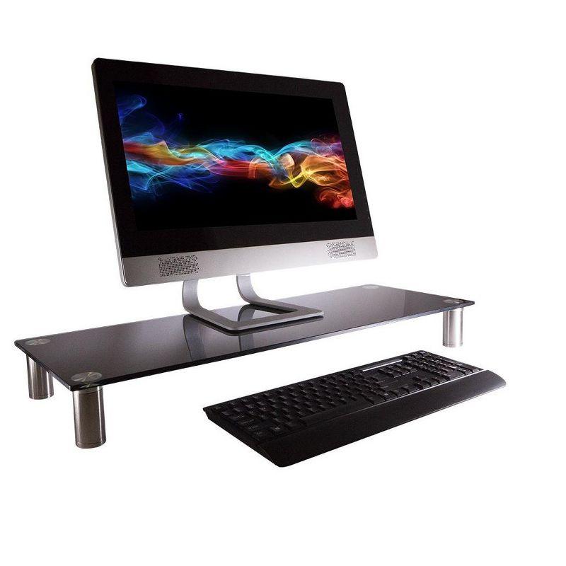 Monoprice Large Multimedia Desktop Stand - Black Glass (30.8 x 11in) Stand & Riser, Desktop TV Stand, Dual Monitors w/ Height Adjustable Legs