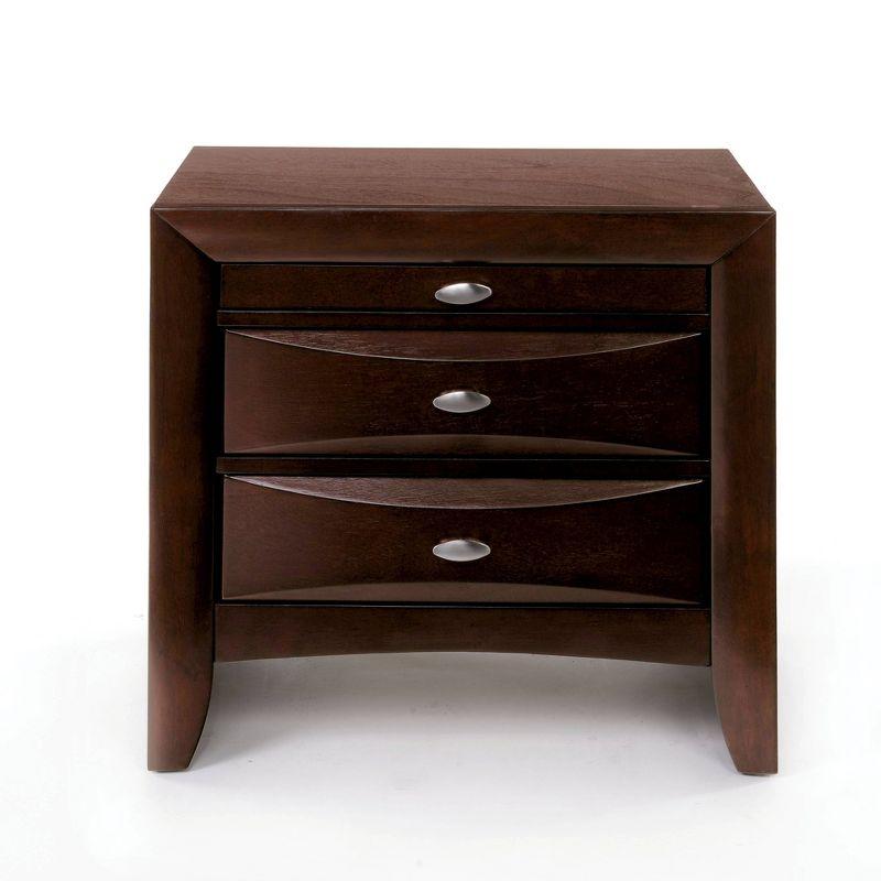 Espresso 3-Drawer Rubber Wood Nightstand with Pull-Out Tray