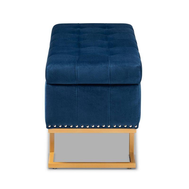 Ellery Velvet Fabric Upholstered Ottoman Gold/Blue - Baxton Studio: Storage, Nailhead Trim, Wood Frame