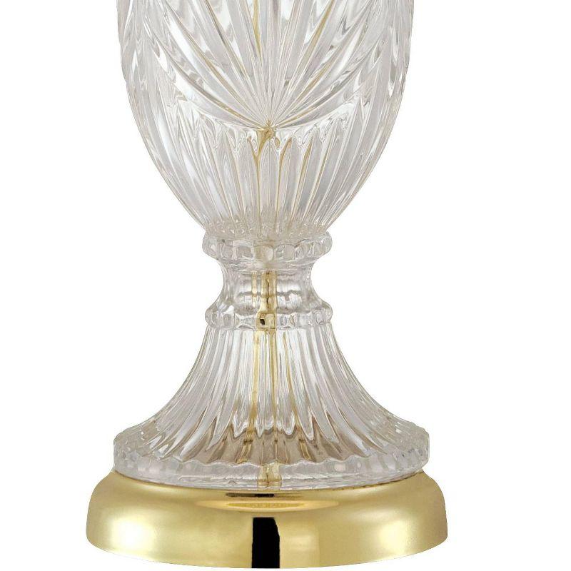 Traditional Cut Glass Urn Table Lamp with Brass Accents and White Shade