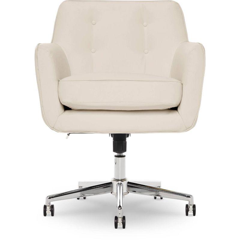 Cream Leather Swivel Home Office Chair with Metal Base