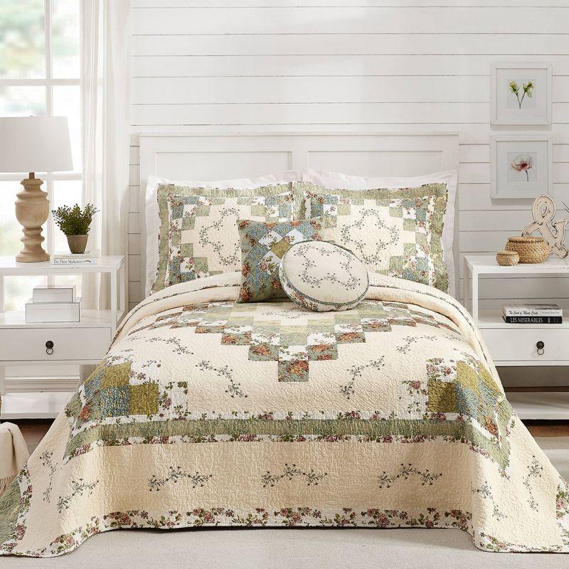 Olivia Green Floral Embroidered Cotton Standard Sham