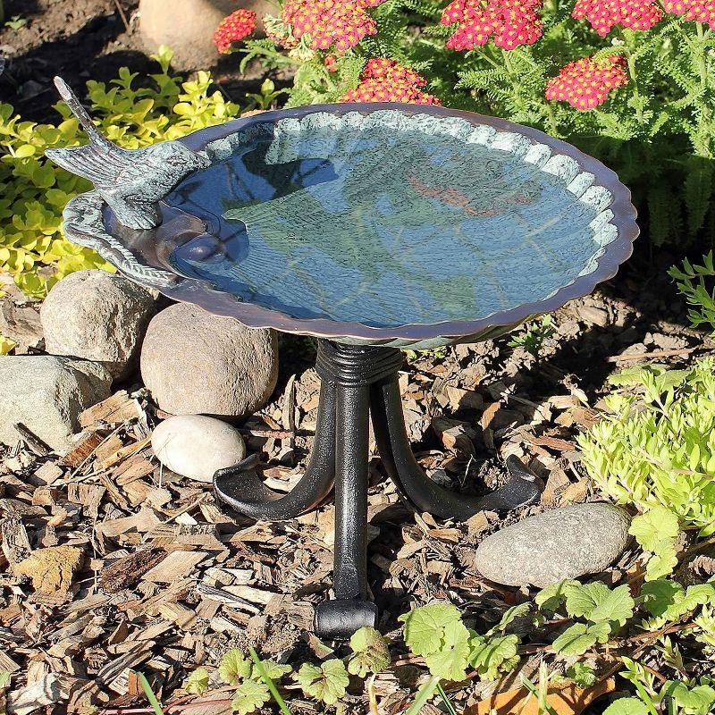 Antique Brass Scallop Shell Birdbath with Tripod Stand