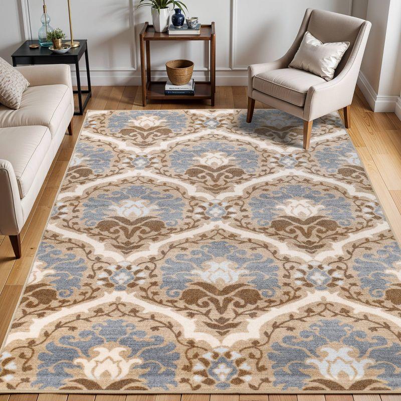 Vintage Floral Damask Non-Slip Washable Indoor Runner or Area Rug, 4'x6', Taupe - Blue Nile Mills